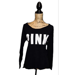 Pink Womens Sz L Top Black White Spellout Long Sleve T Shirt